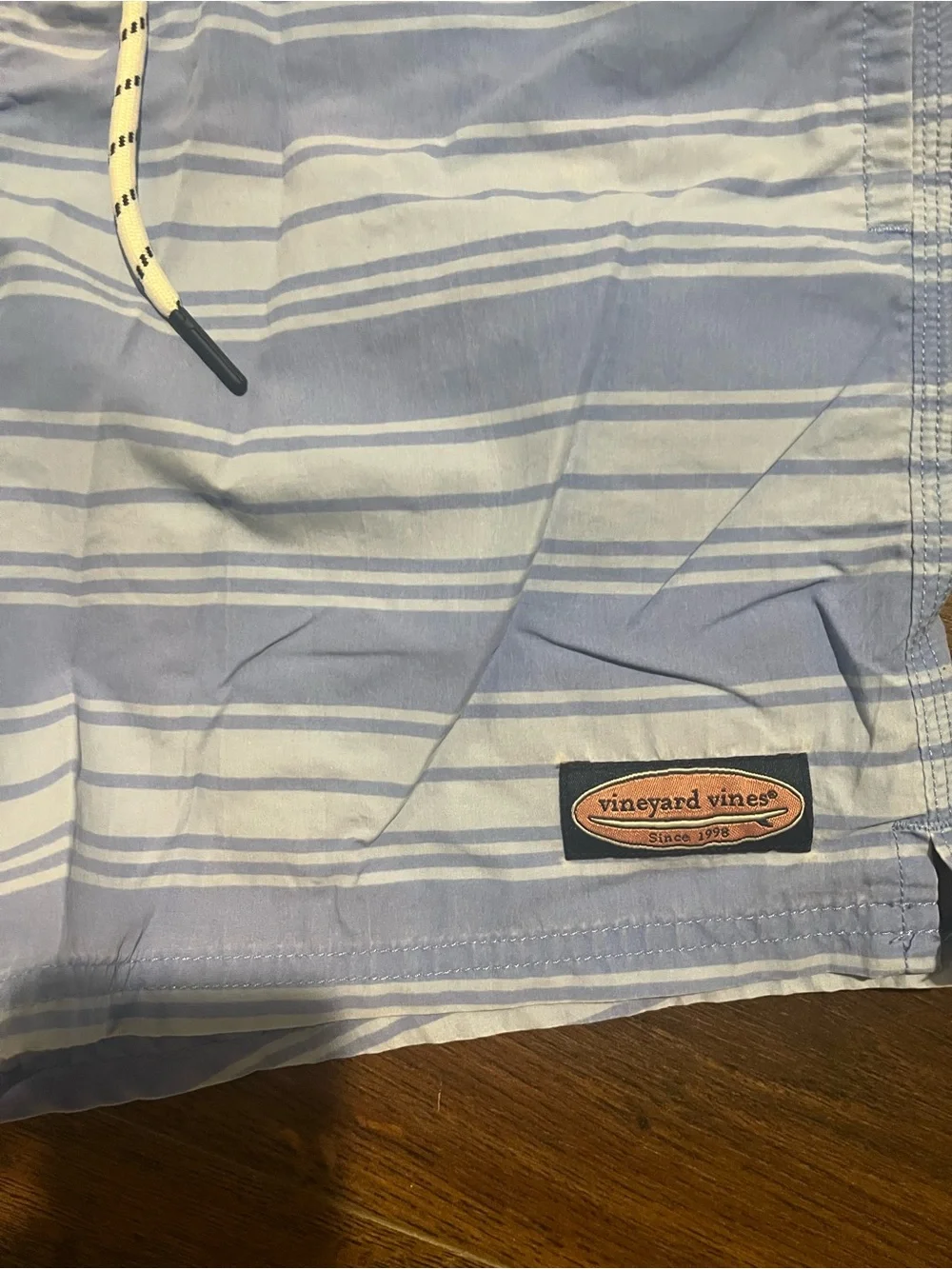Vineyard Vines Pale Blue & White Striped Men's Swim Trunks